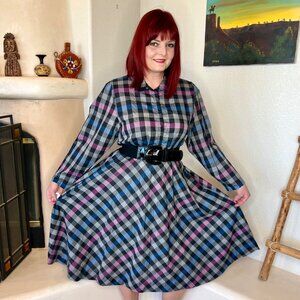 Vintage 80s does 50s Buffalo Plaid Swing Dress